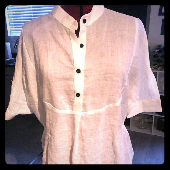 BuyKud White Linen Mid Sleeve Shirt - Picture 1 of 2